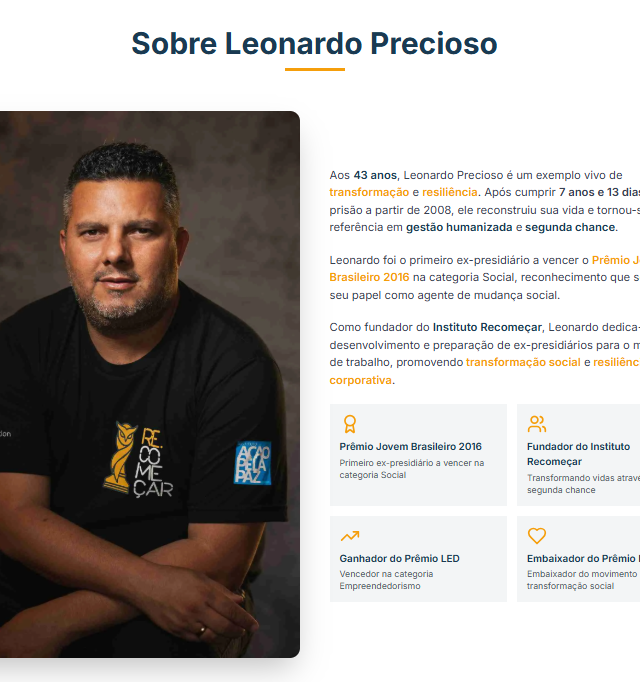 Leonardo Precioso — empreendedor social e fundador do Instituto Recomeçar